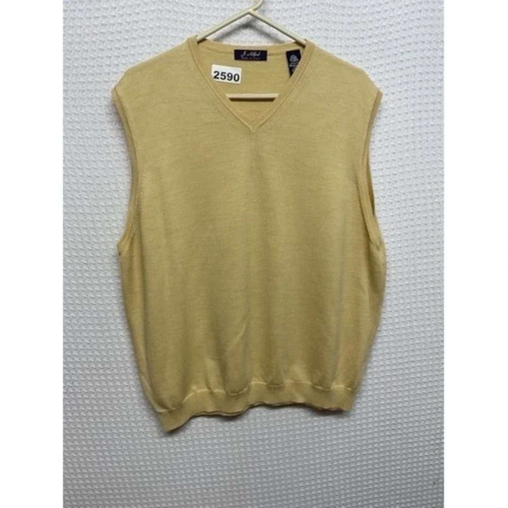 NWOT J. Ashford Wool Mark Yellow V-Neck Sweater Vest Men XL Italy 100% Wool